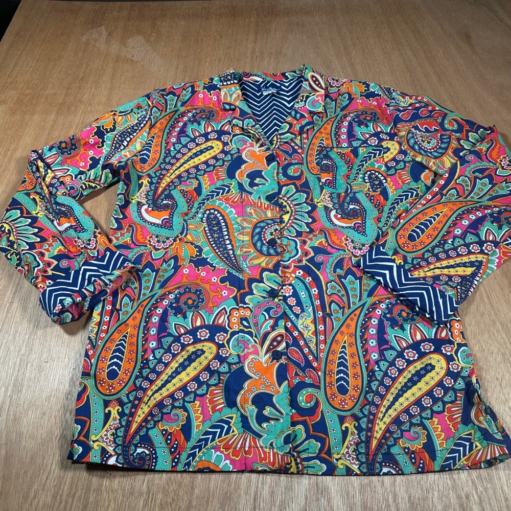Vera Bradley Button Down Top Women Small Multi-Color Paisley Ribbed Long Sleeve